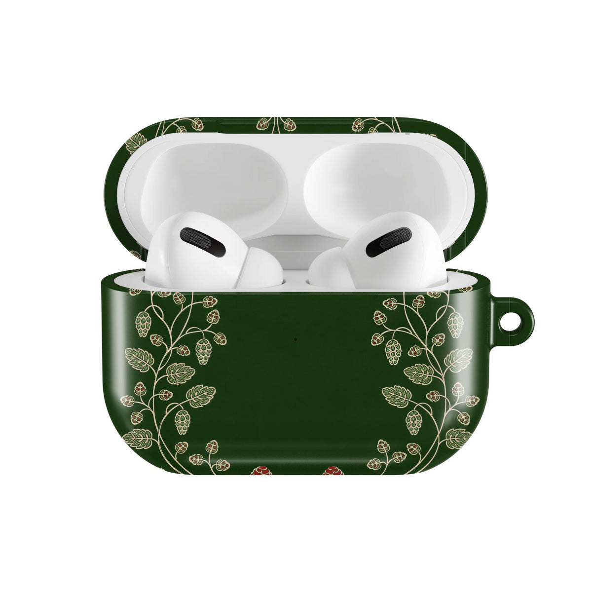 Hop Vine Wreath AirPods case — open front view