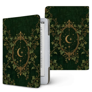 Ivy Bound Volume Kindle case — gold cartouche and climbing ivy on emerald, printed front and back