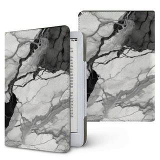 Black & White Marble Kindle case — monochrome, printed front and back