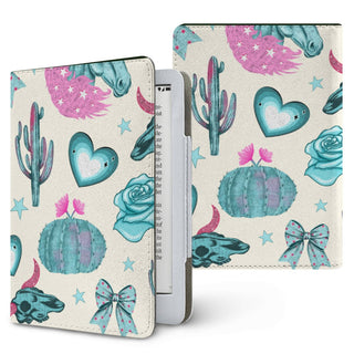 Turquoise Rodeo Kindle case — western disco, printed front and back