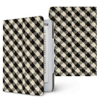 Black & Cream Check Kindle case, printed front and back, fits Kindle Paperwhite 6.8 and 7 inch and Colorsoft