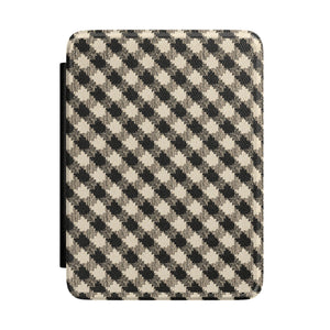 Black & Cream Check Kindle Case — Diagonal Gingham Pattern