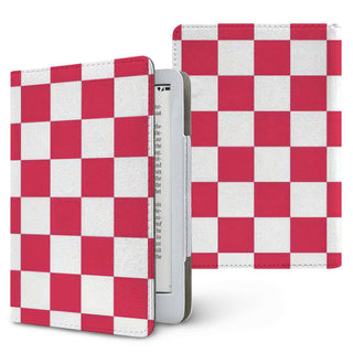 Red & White Checkerboard Kindle case, printed front and back, fits Kindle Paperwhite 6.8 and 7 inch and Colorsoft