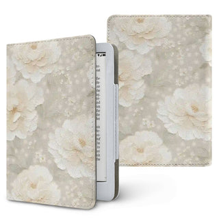 Cream Peony Kindle case, printed front and back, fits Kindle Paperwhite 6.8 and 7 inch and Colorsoft