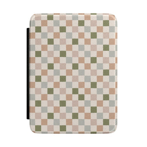 Muted Checkerboard Kindle Case — Earthy Multi-Tone Check