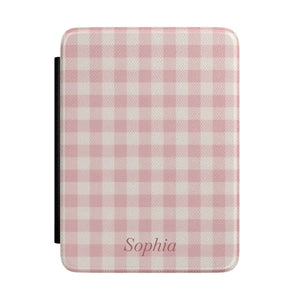 Personalized Pink Gingham Name Kindle Case — Custom Name
