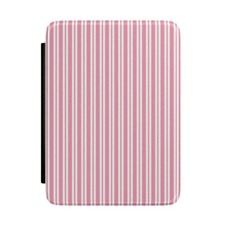 Pink candy stripe Kindle Paperwhite case front cover — Coquette Reader ticking gift for book lovers