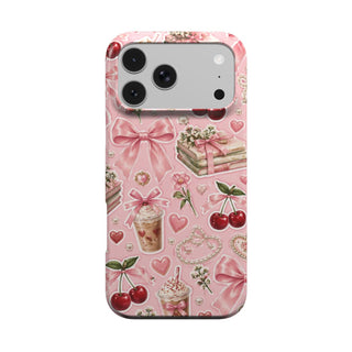 Pink Lattes & Cherries phone case – MagSafe iPhone case, front view