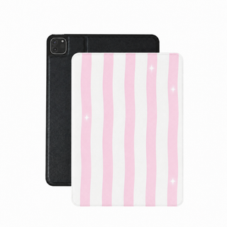 Pink sparkle stripe iPad case in hand-drawn pink and white stripes
