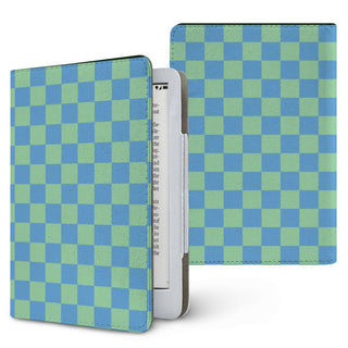 Blue & Green Check Kindle case — blue check, printed front and back
