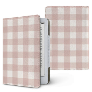 Taupe Gingham Kindle case, printed front and back, fits Kindle Paperwhite 6.8 and 7 inch and Colorsoft