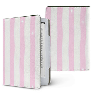 Pink Sparkle Stripe Kindle case — pink stripe, printed front and back