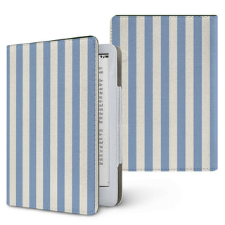 Dusty Blue Stripe Kindle case — dusty blue and cream stripes, printed front and back