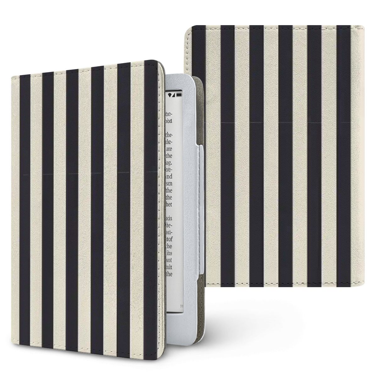 Black & Cream Stripe Kindle case, printed front and back, fits Kindle Paperwhite 6.8 and 7 inch and Colorsoft