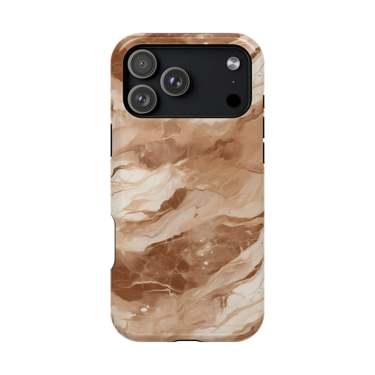 Caramel marble MagSafe iPhone case — tan and cream stone print with toffee veins