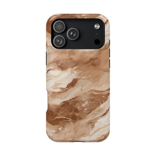 Caramel marble MagSafe iPhone case — tan and cream stone print with toffee veins