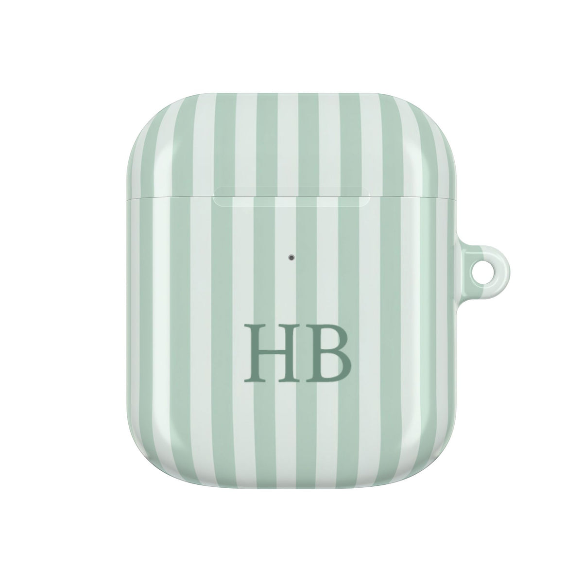 Personalized sage green stripe AirPods case for AirPods 1st & 2nd Gen