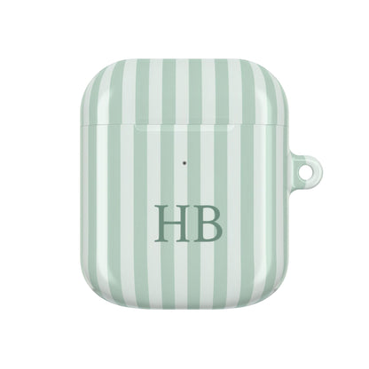 Personalized sage green stripe AirPods case for AirPods 1st & 2nd Gen