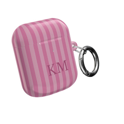 Pink Stripe monogram case for AirPods 1st & 2nd Gen with carabiner