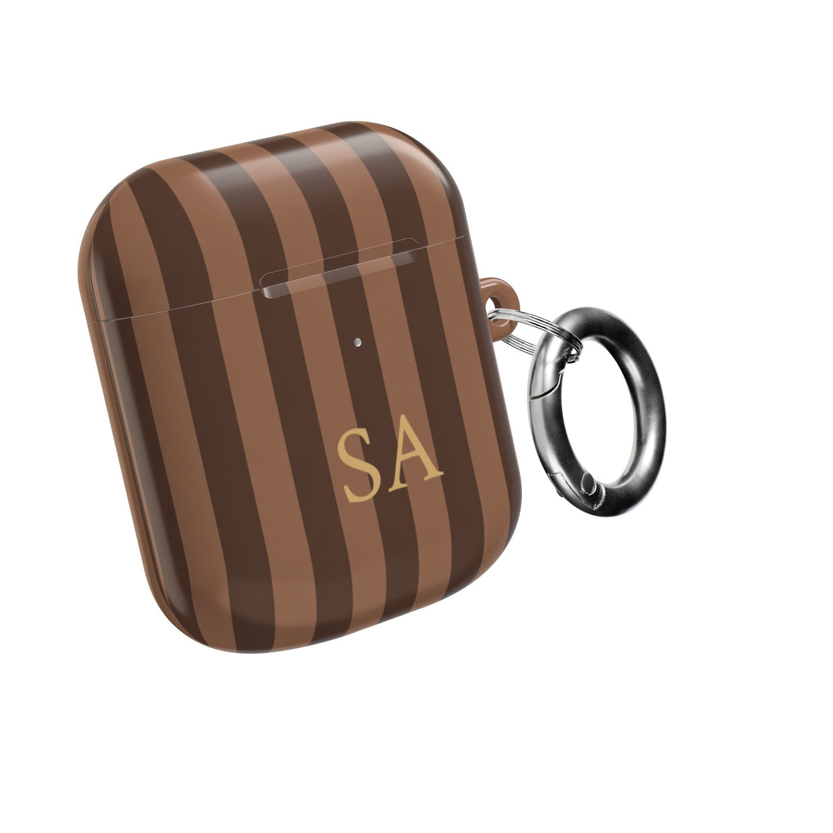 Mocha Stripe monogram AirPods case with carabiner — gift for her or him