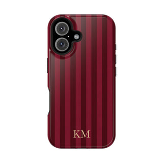 Burgundy Pinstripe Phone Case — Custom Initials
