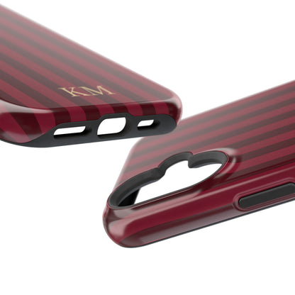 Burgundy Pinstripe Phone Case — Custom Initials