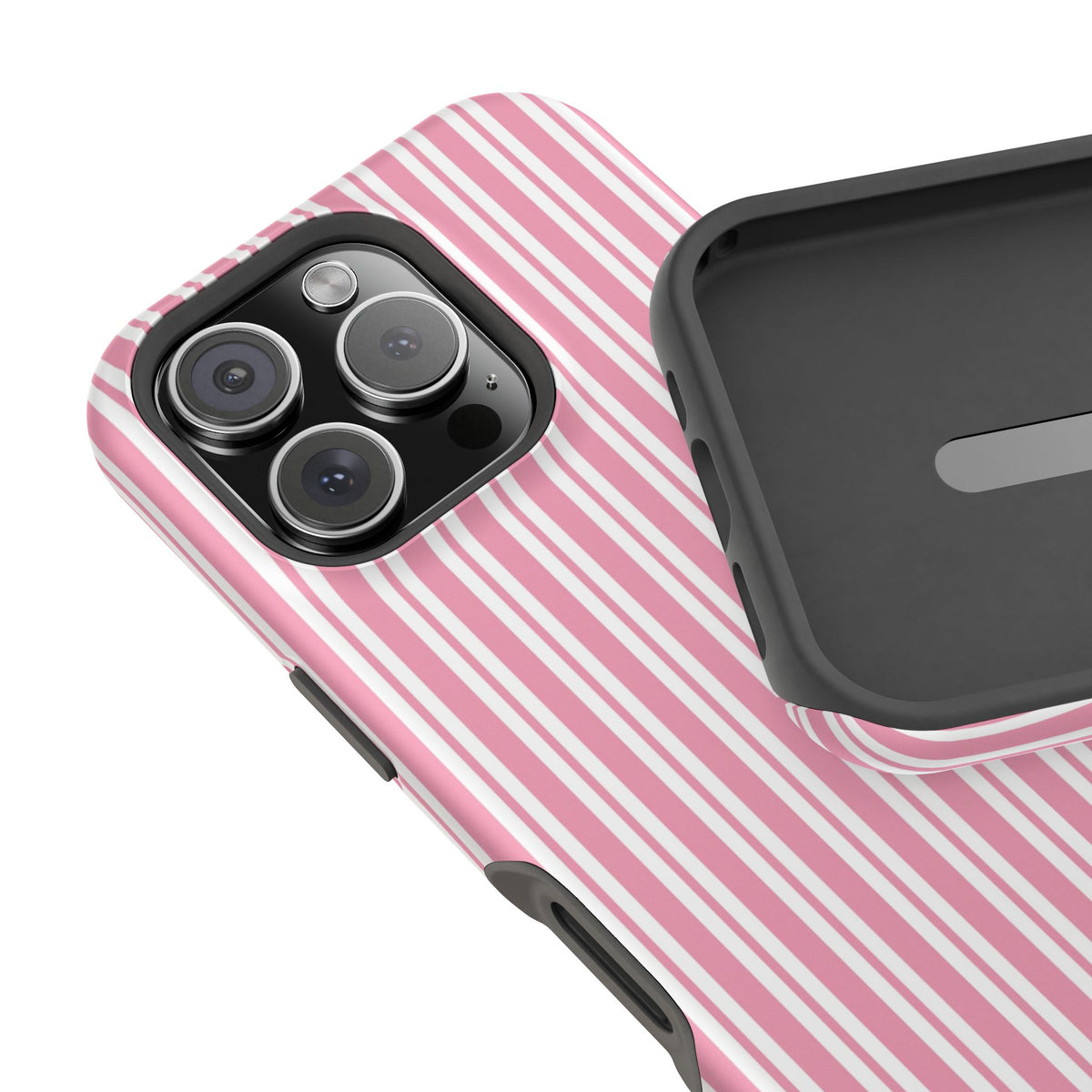 Pink Candy Stripe MagSafe case, matte finish detail