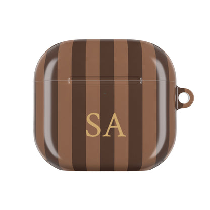 Caramel and chocolate striped AirPods case with custom initials — Case Noir
