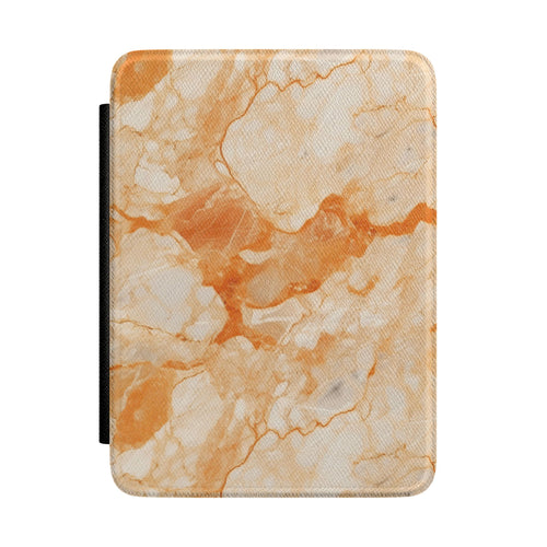 Apricot marble Kindle case — coral and cream vegan leather with soft orange veins