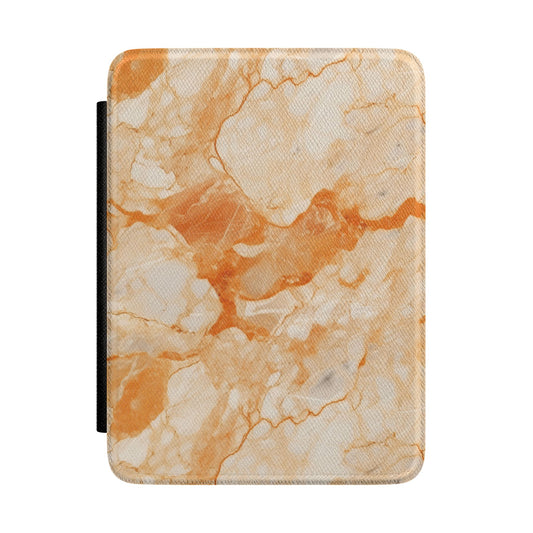 Apricot marble Kindle case — coral and cream vegan leather with soft orange veins