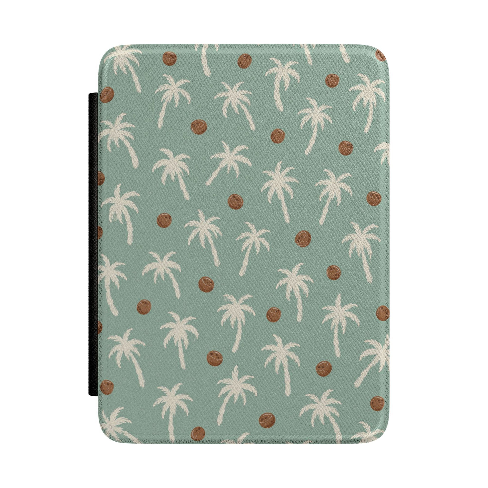 Cream palm trees and coconuts Kindle case on sage — Atelier tropical gift for her