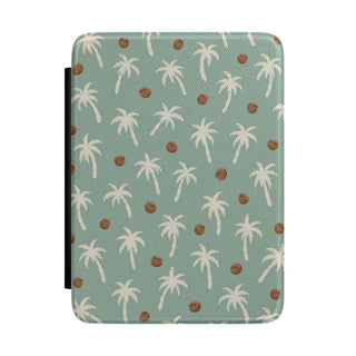 Cream palm trees and coconuts Kindle case on sage — Atelier tropical gift for her