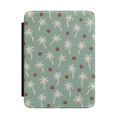 Cream palm trees and coconuts Kindle case on sage — Atelier tropical gift for her