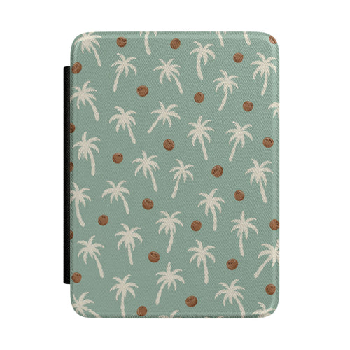 Cream palm trees and coconuts Kindle case on sage — Atelier tropical gift for her