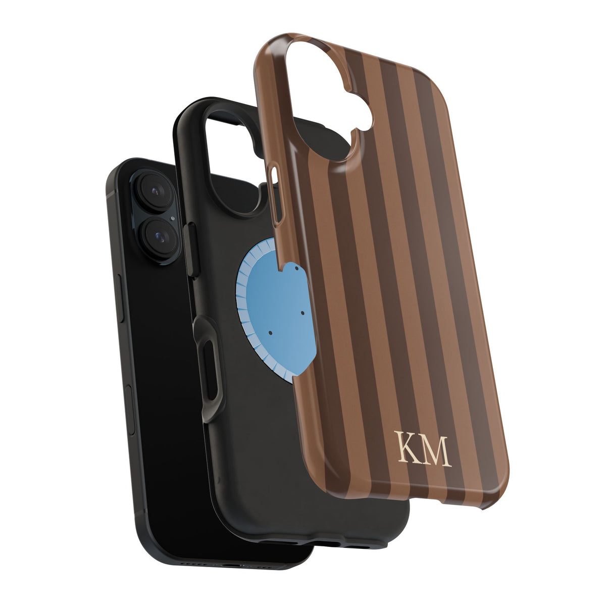 Two-tone brown stripe printed edge to edge on a MagSafe case