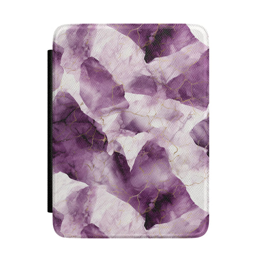 Amethyst marble Kindle case — plum and lilac vegan leather with fine gold veins