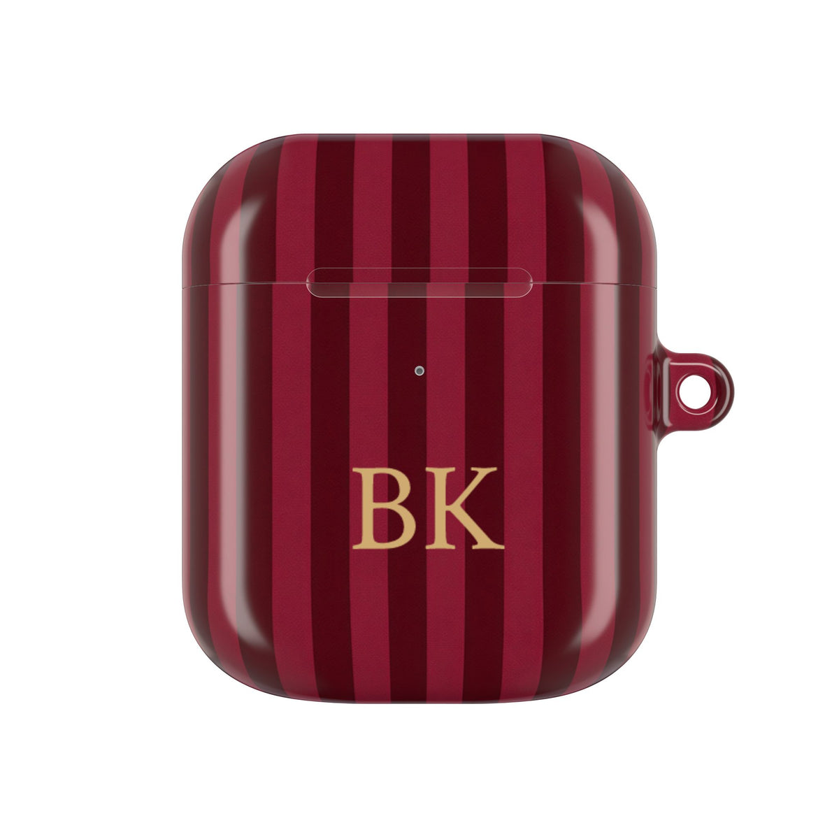 Burgundy Stripe monogram case for AirPods 1st & 2nd Gen — custom gold initials