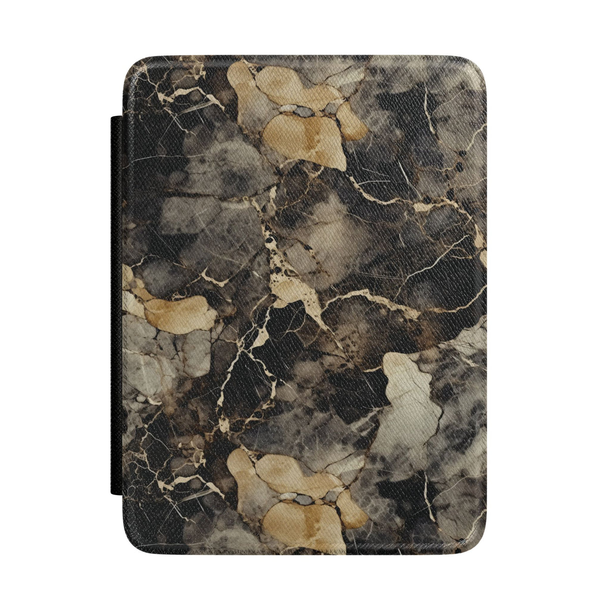 Black and gold marble Kindle case — charcoal vegan leather with warm gold veins