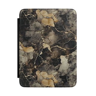 Black and gold marble Kindle case — charcoal vegan leather with warm gold veins