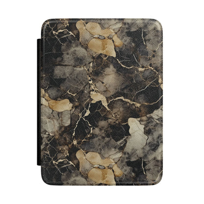 Black and gold marble Kindle case — charcoal vegan leather with warm gold veins