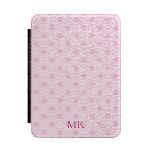 Personalized pink polka dot Kindle case with debossed initials — Coquette custom gift for her