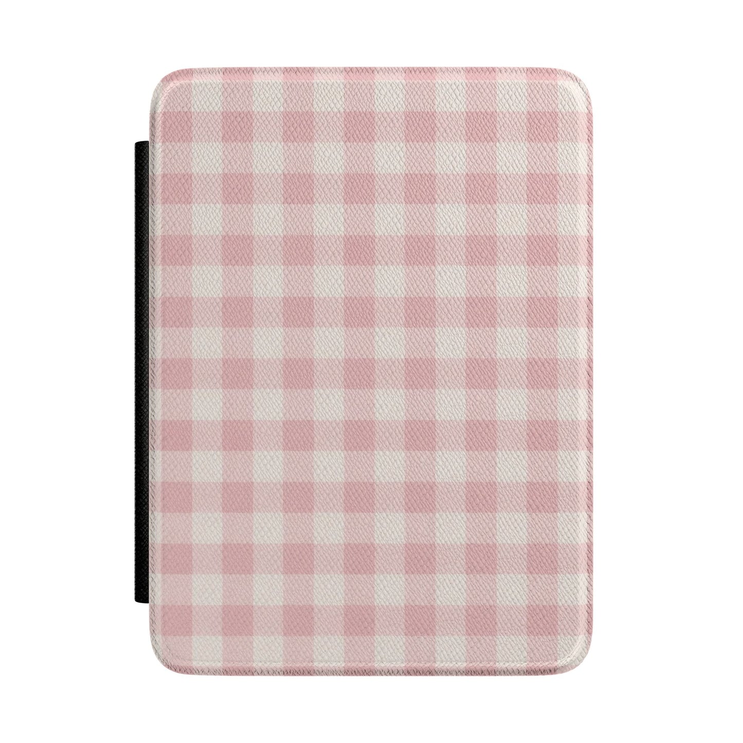 Soft pink gingham check Kindle case on cream — Coquette Reader gift for her