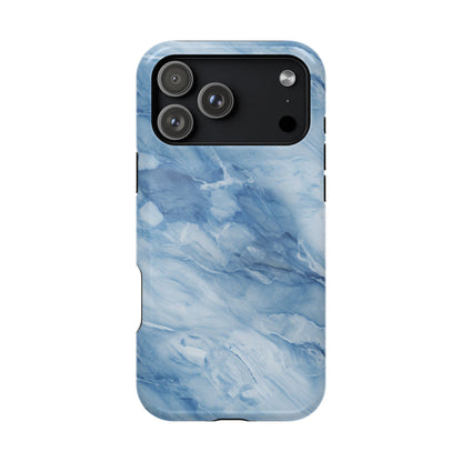 Blue marble MagSafe iPhone case — cornflower and slate stone print with ice-white veins