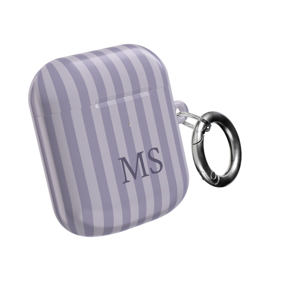 Lilac Stripe monogram AirPods case with carabiner — gift for her