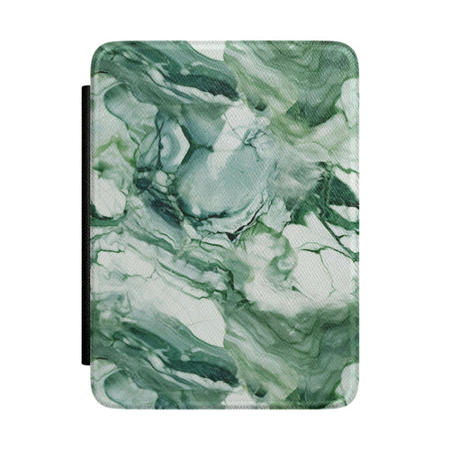 Jade marble Kindle case — green and cream vegan leather with swirling veins