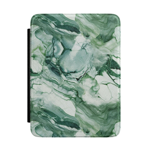 Jade marble Kindle case — green and cream vegan leather with swirling veins