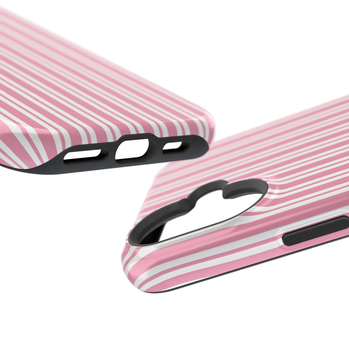 Close-up of the pink and white stripe on a Case Noir phone case