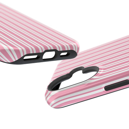 Close-up of the pink and white stripe on a Case Noir phone case