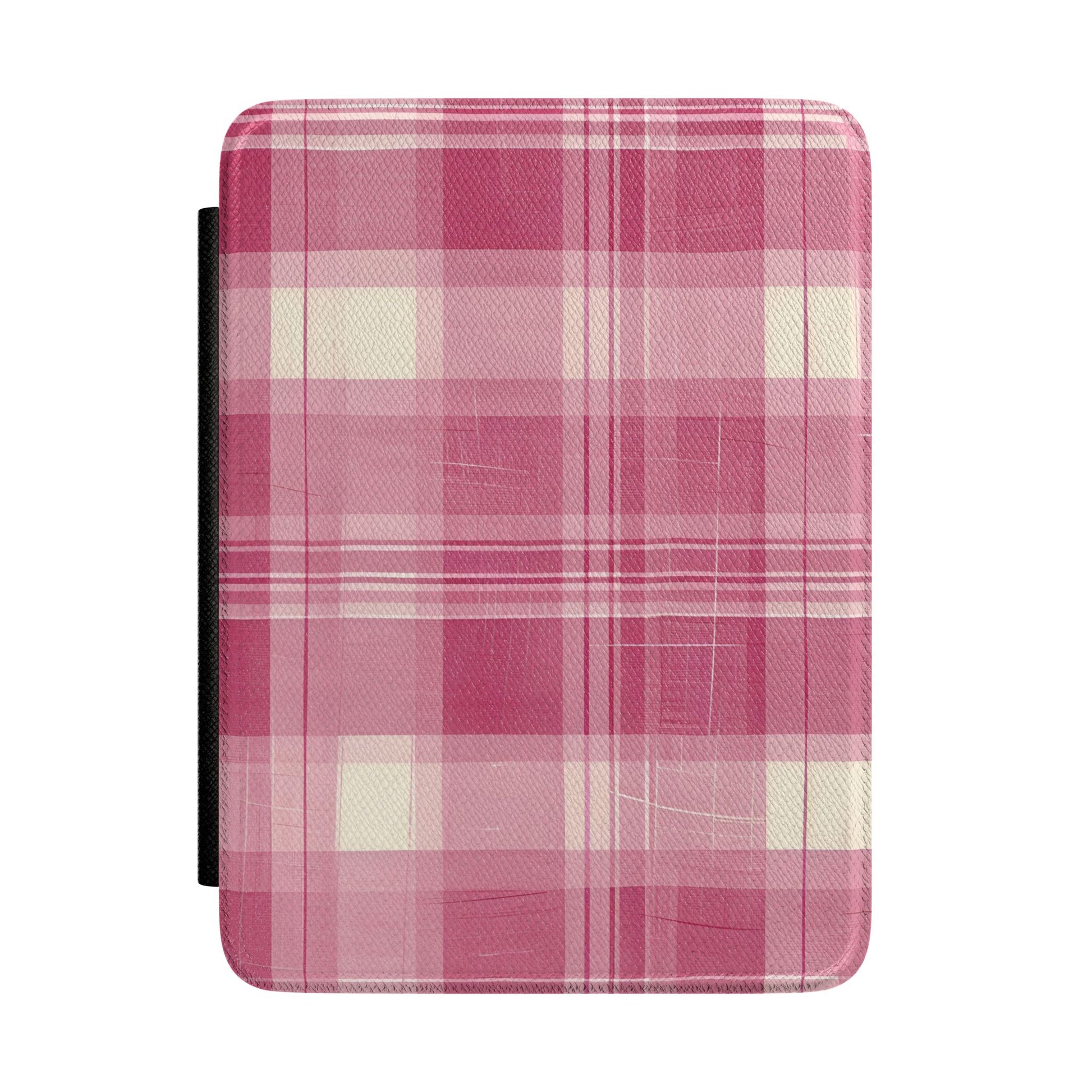 Pink raspberry madras plaid Kindle case — Coquette Reader gift for her