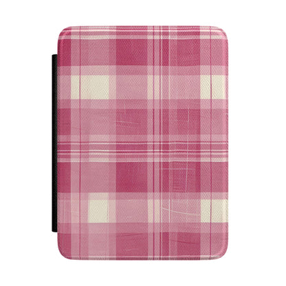 Pink raspberry madras plaid Kindle case — Coquette Reader gift for her